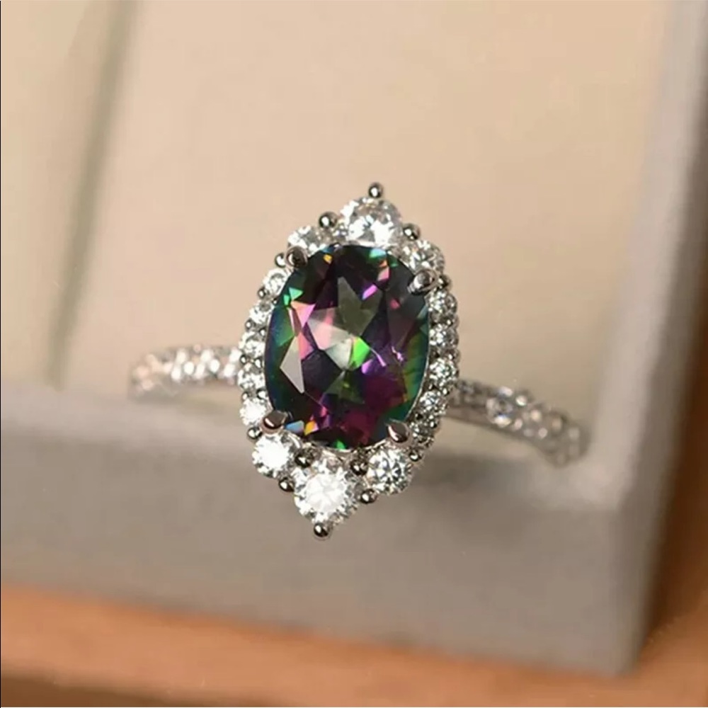 New 925 Silver Oval Cut Mystic Topaz Ring - Picture 3 of 6